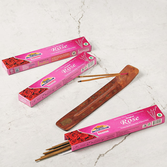 Rani Original Rose Incense (Premium Masala Incense Made of Natural Herbs) 15g x 10 Packets ~ Total of 100 Incense sticks | For Puja Purposes | Indian Origin