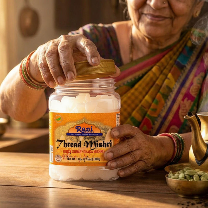 Thread Misri (Rock Sugar/Dhaga Mishri) - 17.5oz (1.1lbs) 500g PET Jar - Rani Brand Authentic Indian Products