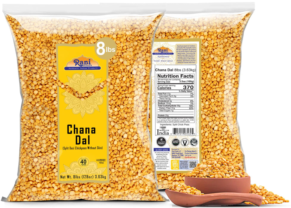 Rani Chana Dal (Split Desi Chickpeas without skin) 128oz (8lbs) 3.63kg, Bulk ~ Natural | Gluten Friendly | NON-GMO | Kosher | Vegan