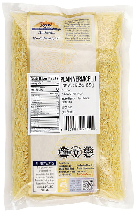 Rani Plain Vermicelli (Wheat Noodles) 12.25oz (350g), Pack of 6 ~ All Natural | Vegan | NON-GMO | Indian Origin