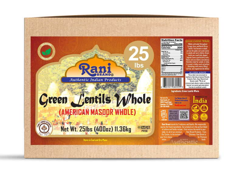 Rani Green Lentils Whole 400oz (25lbs) 11.36kg Bulk Box ~ All Natural | Vegan | Gluten Friendly | Non-GMO | Kosher | Product of USA
