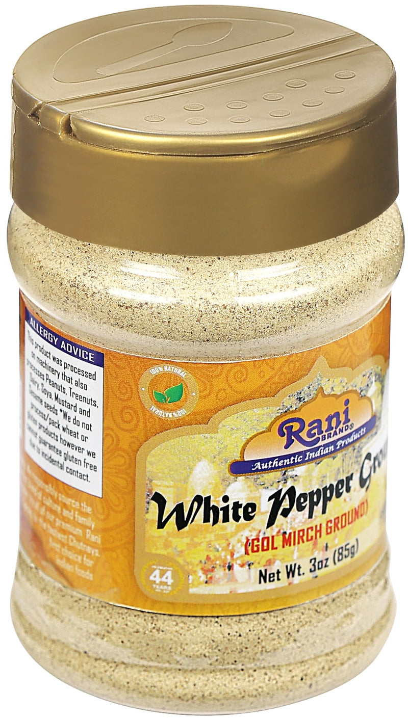 Rani White Pepper (Peppercorns) Ground, Spice 3oz (85g) ~ All Natural | Vegan | Gluten Friendly | NON-GMO | Kosher | Indian Origin