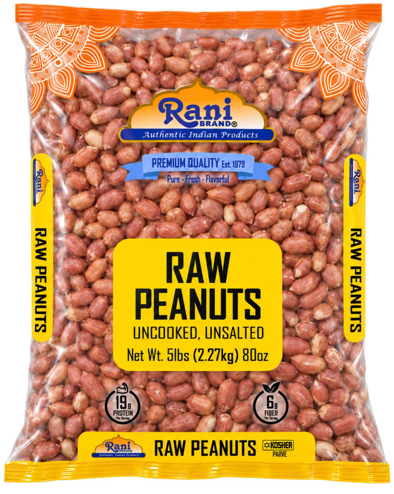 Rani Peanuts, Raw Whole With Skin (uncooked, unsalted) 80oz (5lbs) 2.27kg Bulk ~ All Natural | Vegan | Kosher | Gluten Friendly | Fresh Product of USA
