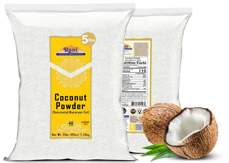 Rani Coconut Fine Powder (Desiccated, Macaroon Cut) 80oz (5lbs) 2.27kg Bulk Raw (Uncooked, Unsweetened) ~ All Natural | Vegan | Gluten Friendly | Kosher
