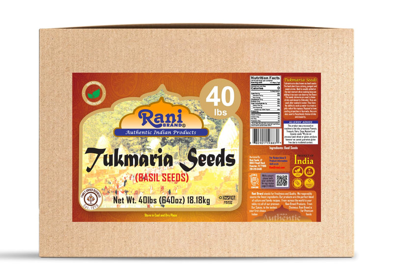 Rani Tukmaria (Holy Basil Seeds) 640oz (40lbs) 18.14kg Used for Falooda / Sabja Dessert, Spice & Ayurveda Herbal ~ All Natural | Gluten Friendly | NON-GMO | Kosher | Vegan | Indian Origin