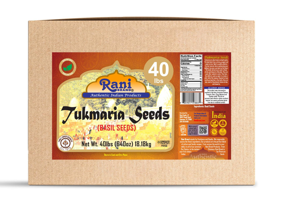 Rani Tukmaria (Holy Basil Seeds) 640oz (40lbs) 18.14kg Used for Falooda / Sabja Dessert, Spice & Ayurveda Herbal ~ All Natural | Gluten Friendly | NON-GMO | Kosher | Vegan | Indian Origin