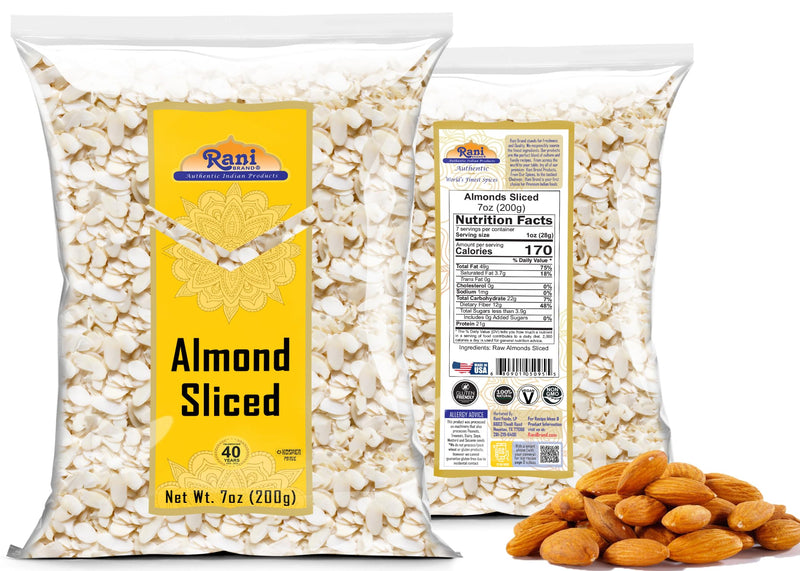 Rani Sliced Almonds (uncooked, unsalted) 7oz (200g) ~ All Natural | Vegan | Gluten Friendly | Kosher | Fresh Product of USA ~ California Shelled Almonds