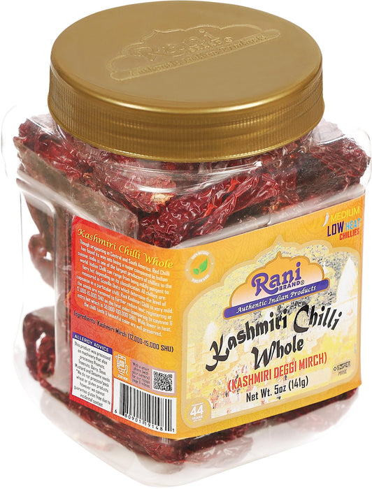 Rani Kashmiri Chilli Whole Stemless (Deggi Mirch) 5oz (141g) PET Jar ~ Natural | Salt-Free | Vegan | Gluten Friendly | Kosher | NON-GMO