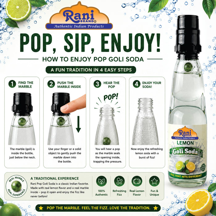 Rani Lemon Goli Soda 6.7 fl oz (200 ml) Glass Bottle with Marble Seal, Pack of 2 ~ Vegan | Gluten Free | Non-GMO | Indian Origin