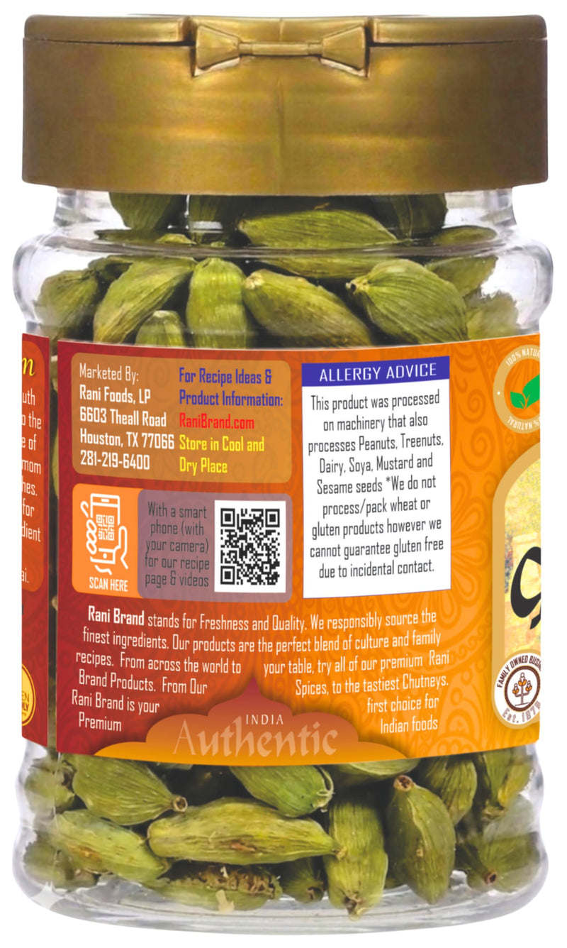 Rani Green Cardamom Pods Spice (Hari Elachi) 2oz (56g) PET Jar ~ All Natural | Vegan | Gluten Friendly | NON-GMO | Kosher | Product of India