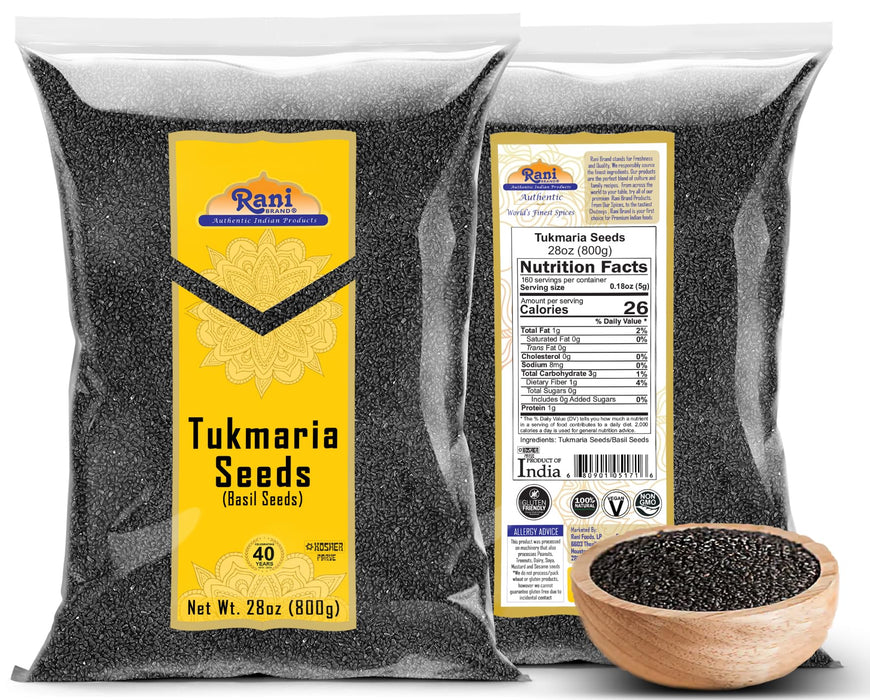 Rani Tukmaria (Holy Basil Seeds) 28oz (800g) Used for Falooda/Sabja Dessert, Spice & Ayurveda Herbal ~ All Natural | Gluten Friendly | NON-GMO | Kosher | Vegan | Indian Origin