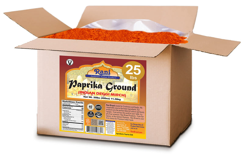 Rani Paprika (Deggi Mirch, Low Heat) Spice Powder, Ground 400oz (25lbs) 11.36kg Bulk Box ~ All Natural, Salt-Free | Vegan | No Colors | Gluten Friendly | NON-GMO | Indian Origin