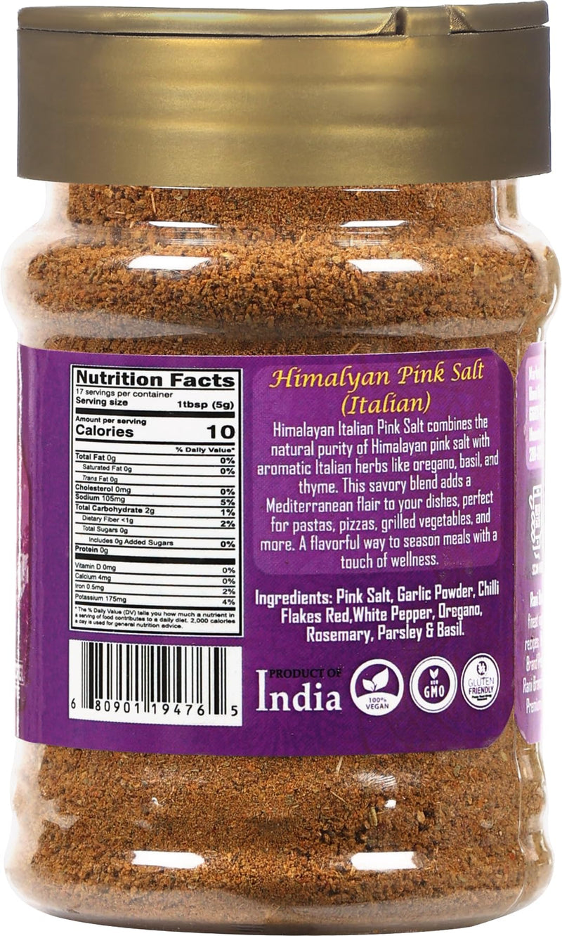 Rani Himalayan Pink Salt Italian Flavor (84 Essential Trace Minerals) 3.15oz (89g) PET Jar ~ All Natural | Vegan | Gluten Friendly | NON-GMO | Indian Origin