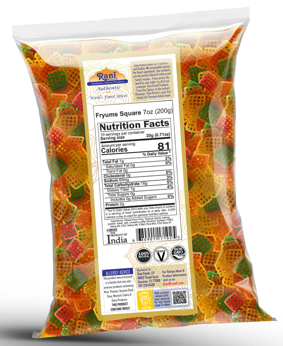 Rani Far Far / Fryums (Wheat & Tapioca Pellet) Square Shape 7oz (200gm) ~ Vegan, Kosher,  Uncooked, Used to make papad / chip snack