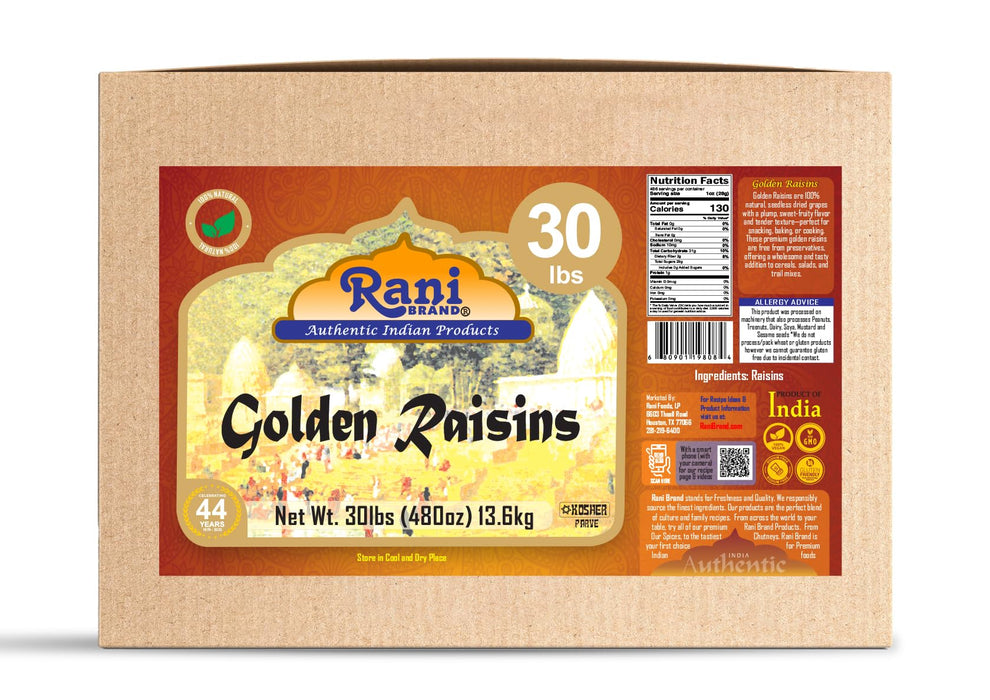 Rani Golden Raisins 480oz (30lbs) 13.6kg Bulk Box ~ All Natural | Gluten Friendly | NON-GMO | Kosher | Vegan | Product of USA