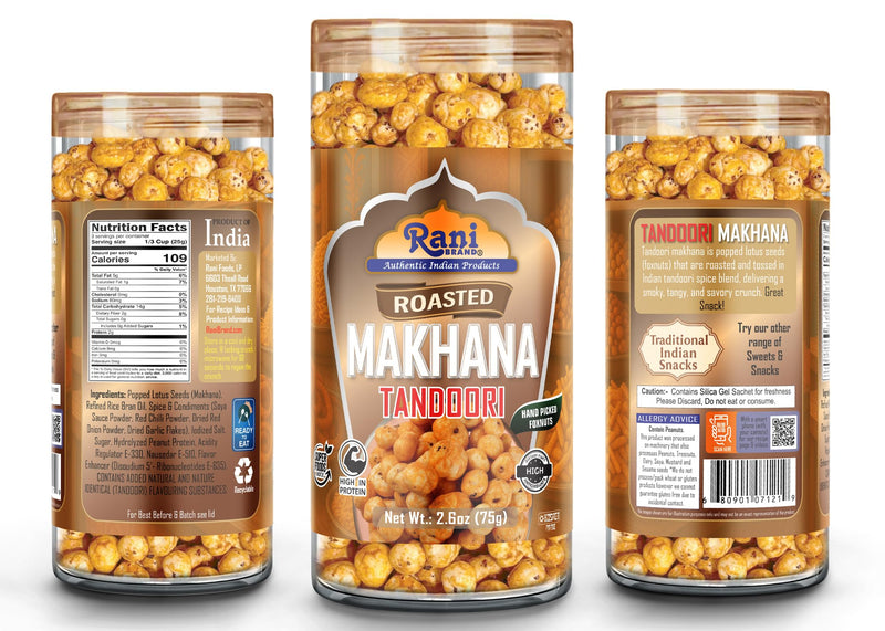 Roasted Makhana, Tandoori Flavor - 2.6oz (75g) - Rani Brand Authentic Indian Products