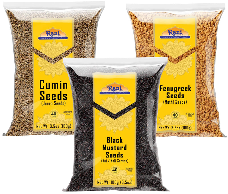 Rani Cumin, Mustard, Fenugreek Seeds ~ 3.5oz (100g) Combo Pack of 3 ~ All Natural | 100% Pure, Salt Free | Vegan | Gluten Friendly | NON-GMO | Indian Origin