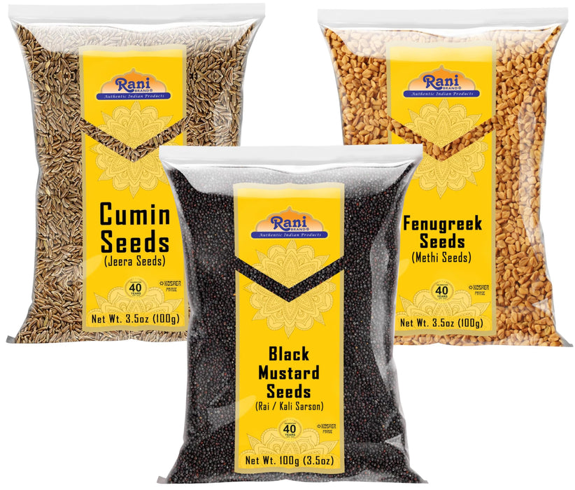 Rani Cumin, Mustard, Fenugreek Seeds ~ 3.5oz (100g) Combo Pack of 3 ~ All Natural | 100% Pure, Salt Free | Vegan | Gluten Friendly | NON-GMO | Indian Origin