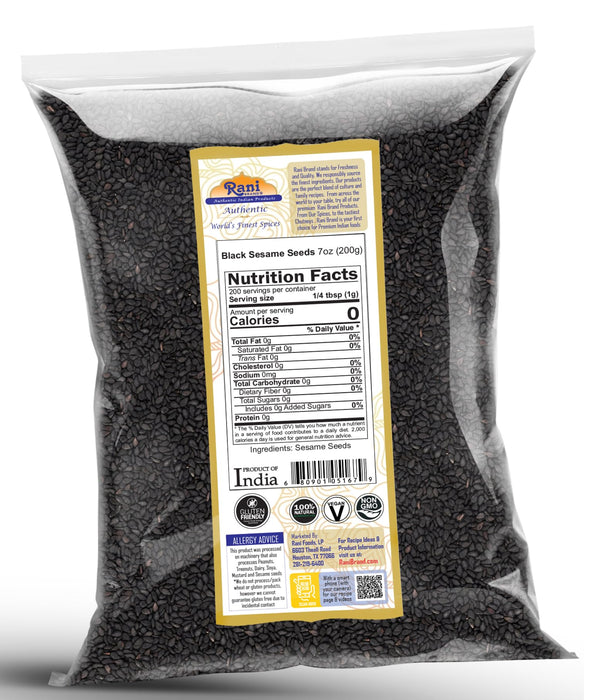 Rani Sesame Seeds Whole Black, Raw (Kala Till) 7oz (200g) ~ All Natural | Gluten Friendly | NON-GMO | Kosher | Vegan | Indian Origin