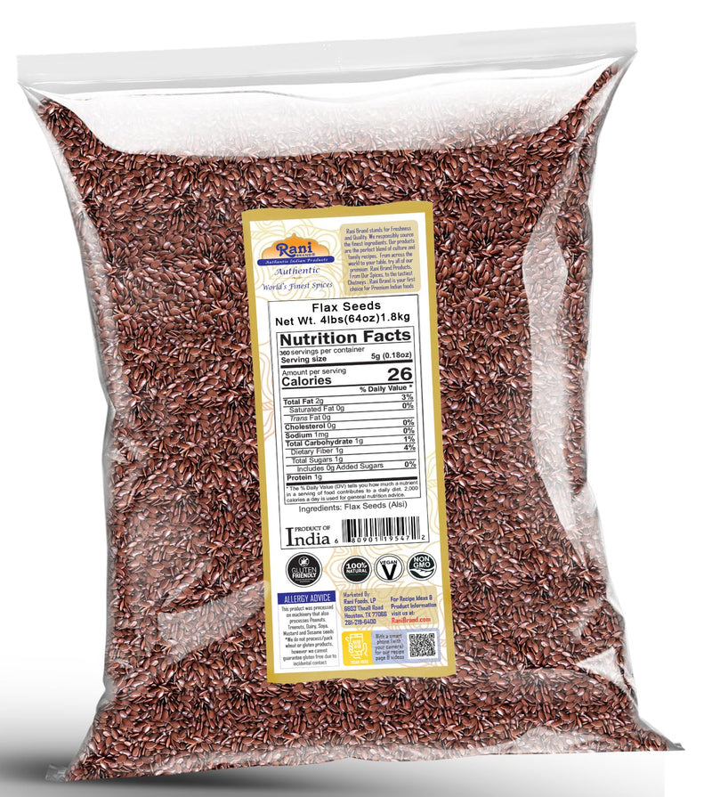 Rani Flax Seeds Whole Raw (Alsi, Linum usitatissimum) 64oz (4lbs) 1.81kg Bulk ~ All Natural | Gluten Friendly | Non-GMO | Kosher | Vegan | Indian Origin