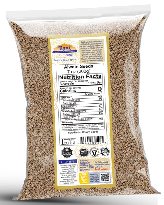 Rani Ajwain Seeds (Carom Bishops Weed) Spice Whole 7oz (200g) ~ Natural | Vegan | Gluten Friendly | NON-GMO | Kosher | Indian Origin