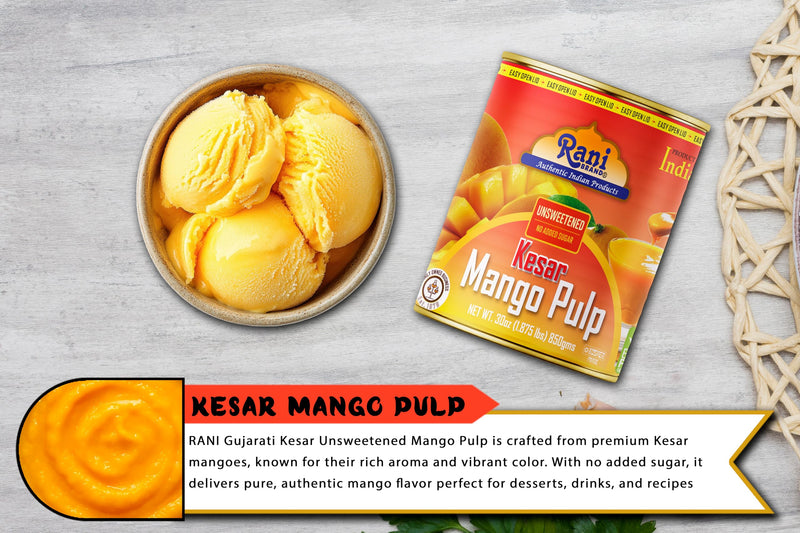 Rani Mango Pulp Puree (Makes Mango Lassi Shakes) Kesar Unsweetened 30oz (1.875lbs) 850g Pack of 2 ~ Kosher | All Natural | NON-GMO | Vegan | No colors | Gluten Friendly | Indian Origin