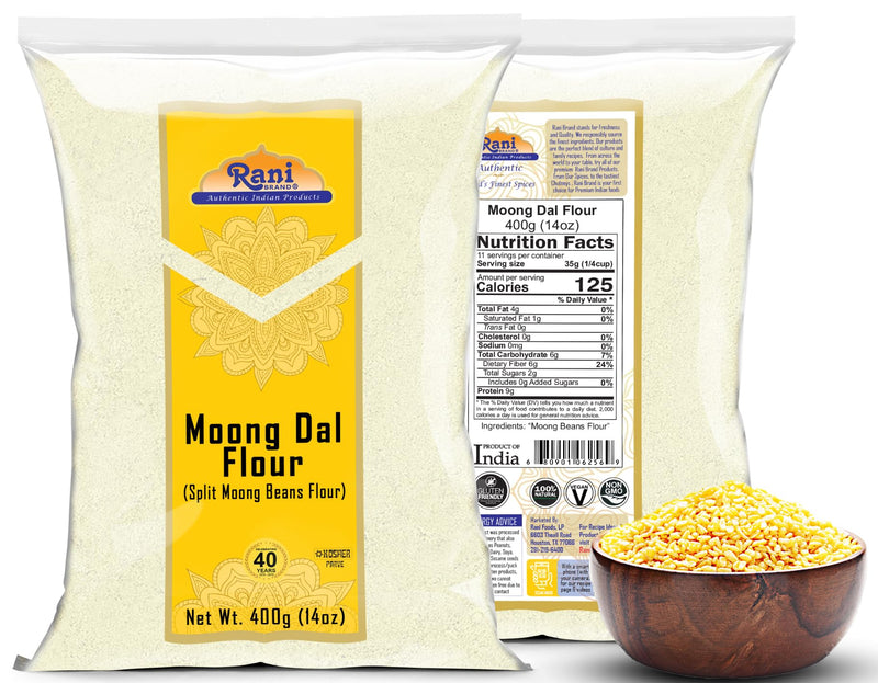 Rani Moong Flour (Mung Bean Flour, Green Gram Flour) 14oz (400g) ~ All Natural | Vegan | Gluten Friendly | NON-GMO | Kosher | Indian Origin