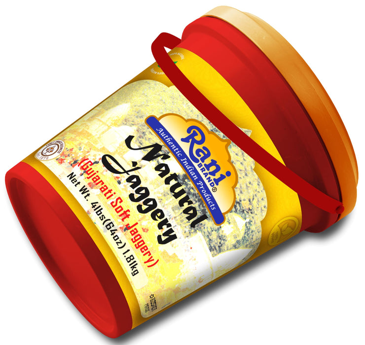 Rani Natural Jaggery (Gujarati Soft Jaggery) 64oz (4lbs) 1.81kg Bulk Bucket ~ Gluten Friendly | Vegan | NON-GMO | Kosher | No Salt or fillers | Indian Product