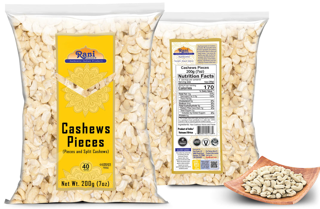 Rani Raw Cashews Halves and Pieces (uncooked, unsalted) 7oz (200g) ~ All Natural, No Preservatives | Vegan | NON-GMO | Kosher | Gluten Friendly