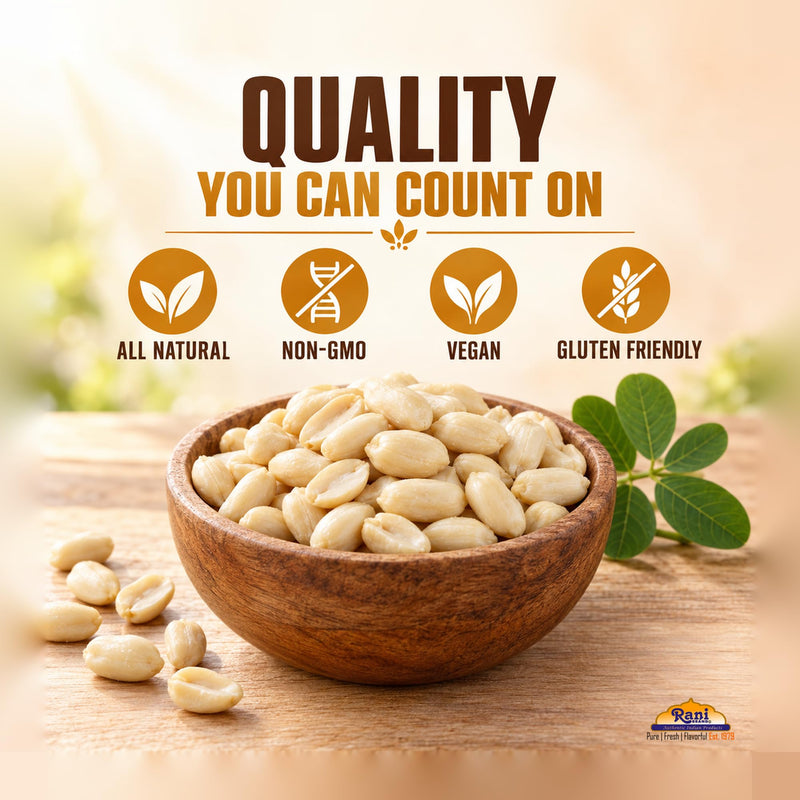 Rani Peanuts Skinless (Blanched, Uncooked) 48oz (3lbs) 1.36kg Bulk ~ All Natural | Vegan | Gluten Friendly | Kosher | Fresh Product of USA ~ Spanish Grade Groundnuts