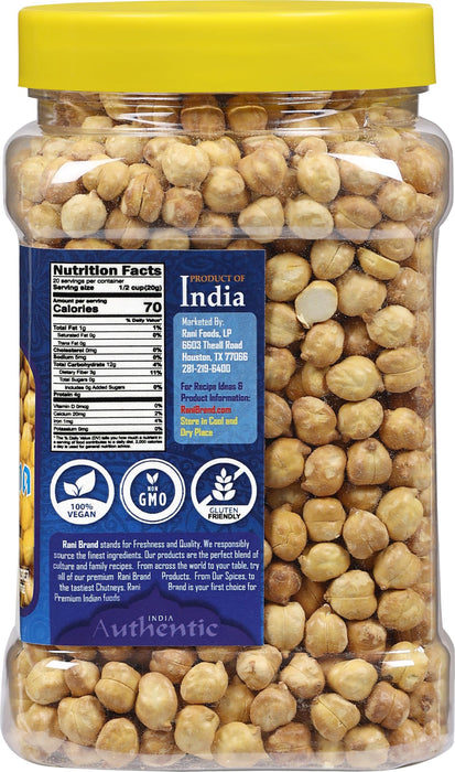 Rani Roasted Chana Skinless (Chickpeas) Plain Flavor (No Skin) 14oz (400g) PET Jar ~ All Natural | Vegan | No Preservatives | Kosher | Gluten Friendly | Indian Origin | Great Snack, Ready to Eat