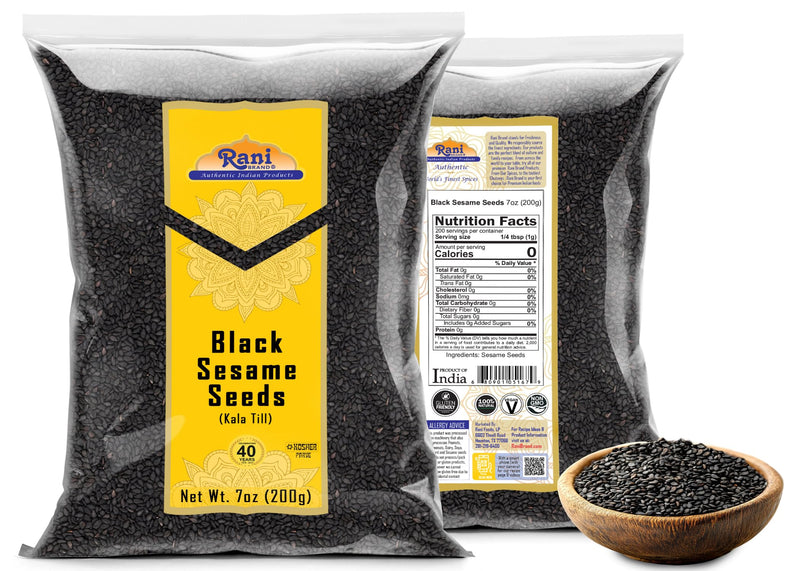 Rani Sesame Seeds Whole Black, Raw (Kala Till) 7oz (200g) ~ All Natural | Gluten Friendly | NON-GMO | Kosher | Vegan | Indian Origin