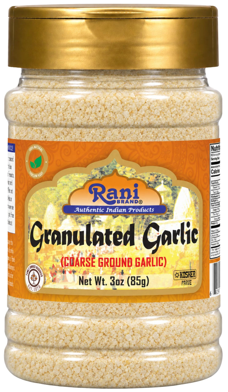 Rani Granulated Garlic (Coarse Ground Garlic) 3oz (85g) PET Jar ~ All Natural | Gluten Friendly | Vegan | NON-GMO | Kosher | No Salt or fillers | Product of USA