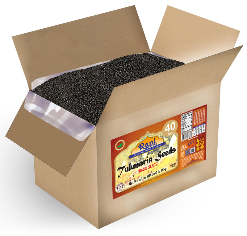 Rani Tukmaria (Holy Basil Seeds) 640oz (40lbs) 18.14kg Used for Falooda / Sabja Dessert, Spice & Ayurveda Herbal ~ All Natural | Gluten Friendly | NON-GMO | Kosher | Vegan | Indian Origin