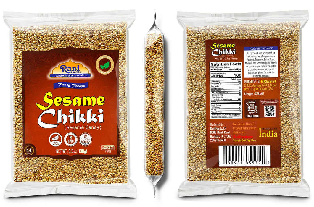 Rani Sesame Chikki (Brittle Candy) 3.5oz (100g) x Pack of 2 ~ All Natural | Vegan | Kosher | No colors | Gluten Friendly | Indian Origin