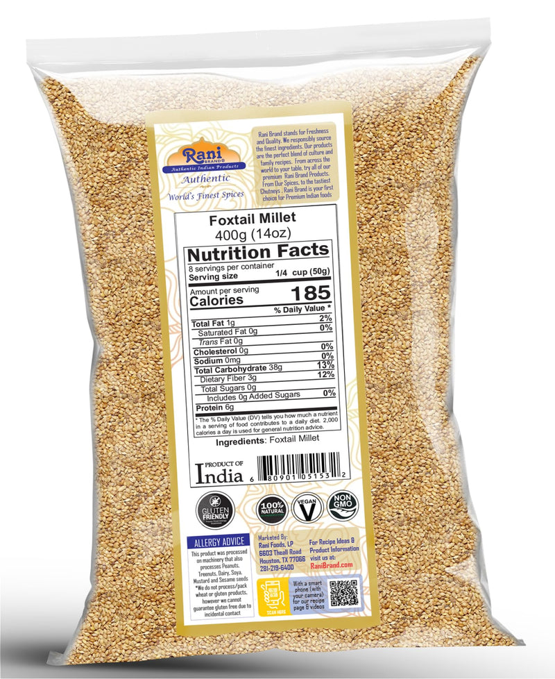 Rani Foxtail Millet Polished (Setaria italica) Ancient Grains 400g (14oz) ~ All Natural | Gluten Friendly | NON-GMO | Kosher | Vegan | Indian Origin