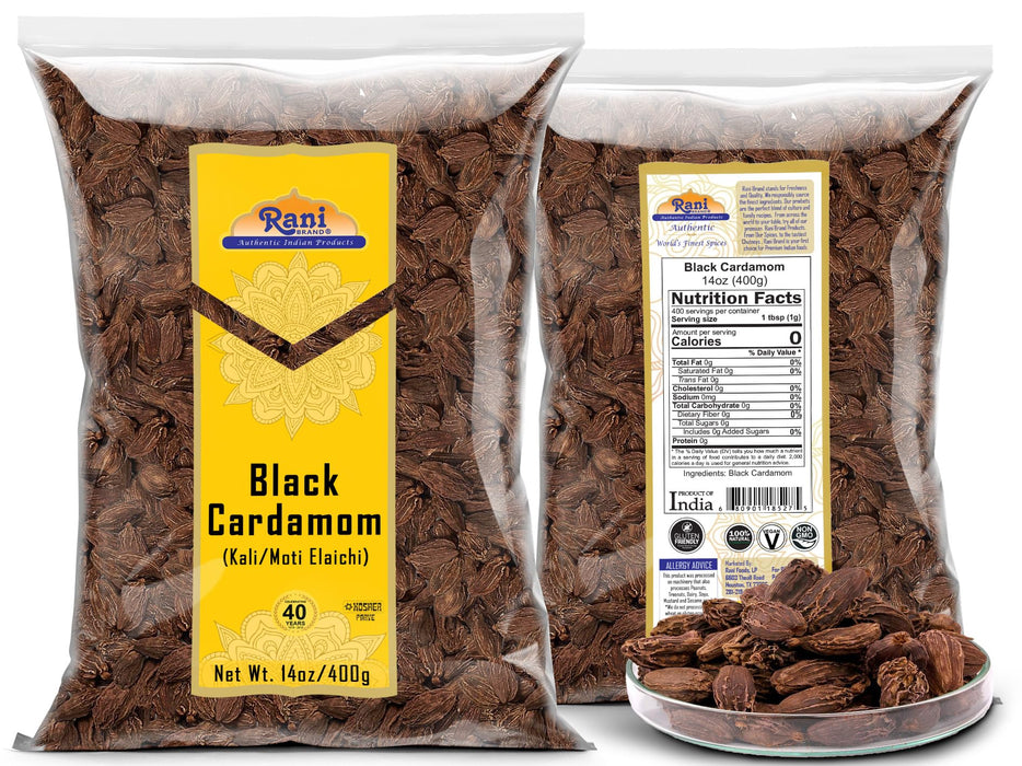 Rani Black Cardamom Pods (Kali Elachi) Whole Indian Spice 14oz (400g) ~ All Natural | Vegan | Gluten Friendly | NON-GMO | Kosher | Indian Origin | Smokey, Tsaoko, Cao Guo, Bach Dan Khau, Badi