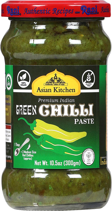 Asian Kitchen Green Chilli Cooking Paste 10.58oz (300g) ~ Vegan | Glass Jar | Gluten Free | NON-GMO | No Colors | Indian Origin