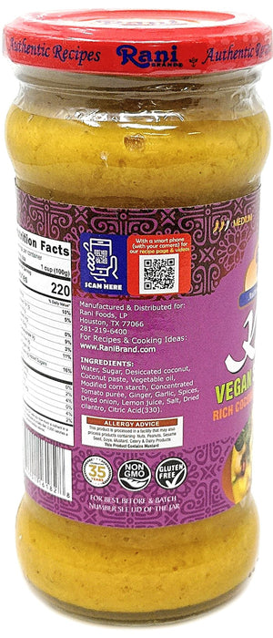 Rani Korma Curry Vegan Simmer Sauce (Rich Coconut, Onion, Garlic & Spices) 14oz (400g) Glass Jar ~ Easy to Use | Vegan | No Colors | All Natural | NON-GMO | Gluten Free | Indian Origin