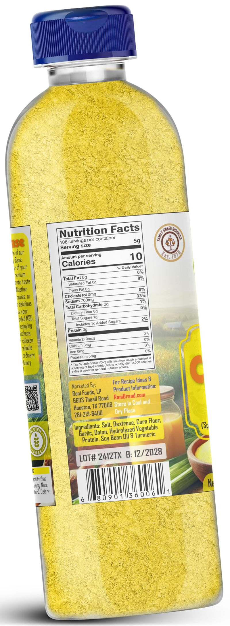 Rani Premium Chicken Base (Special Blend for Soup or Gravies) 19.2oz (1.2lbs) 544g PET Jar ~ All Natural | Gluten Friendly | NON-GMO | Kosher | Vegan | Product of USA