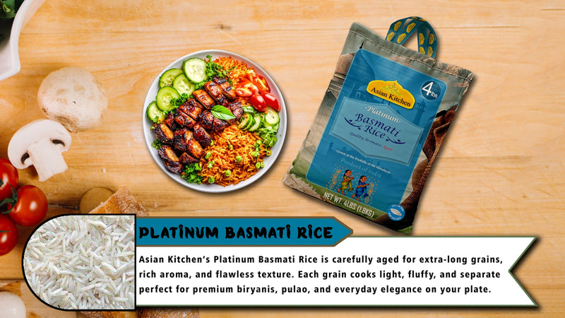 Asian Kitchen Platinum White Basmati Rice Extra Long Aged 4lbs (1.81kg) ~ All Natural | Gluten Friendly | Vegan | Indian Origin | Export Quality