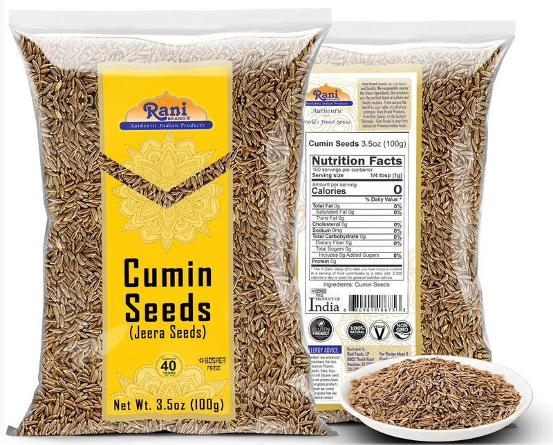 Rani Cumin Seeds Whole (Jeera) Spice 3.5oz (100g) ~ All Natural | Gluten Friendly | NON-GMO | Kosher | Vegan | Indian Origin