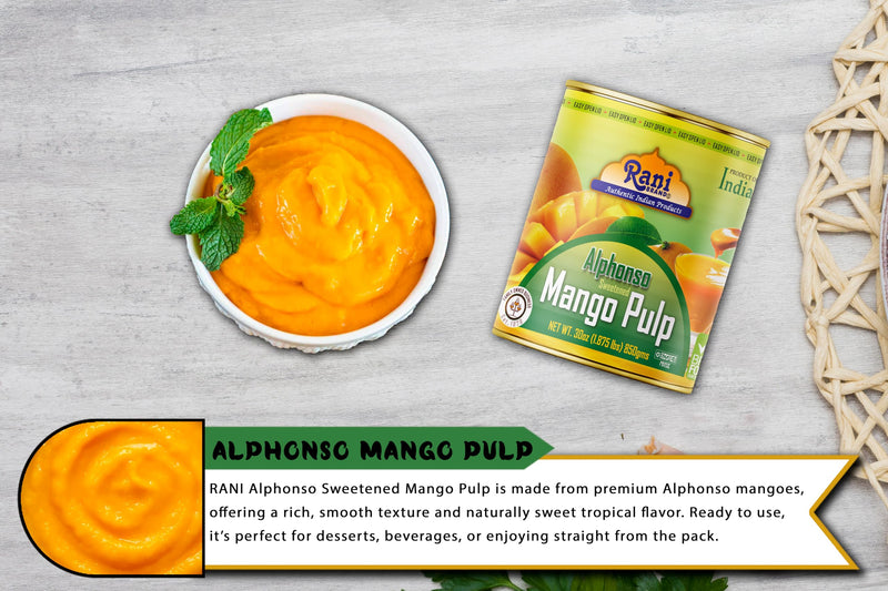 Rani Mango Pulp Puree (Makes Mango Lassi Shakes) Alphonso Sweetened 30oz (1.875lbs) 850g Pack of 6 ~ Kosher | All Natural | NON-GMO | Vegan | No colors | Gluten Friendly | Indian Origin