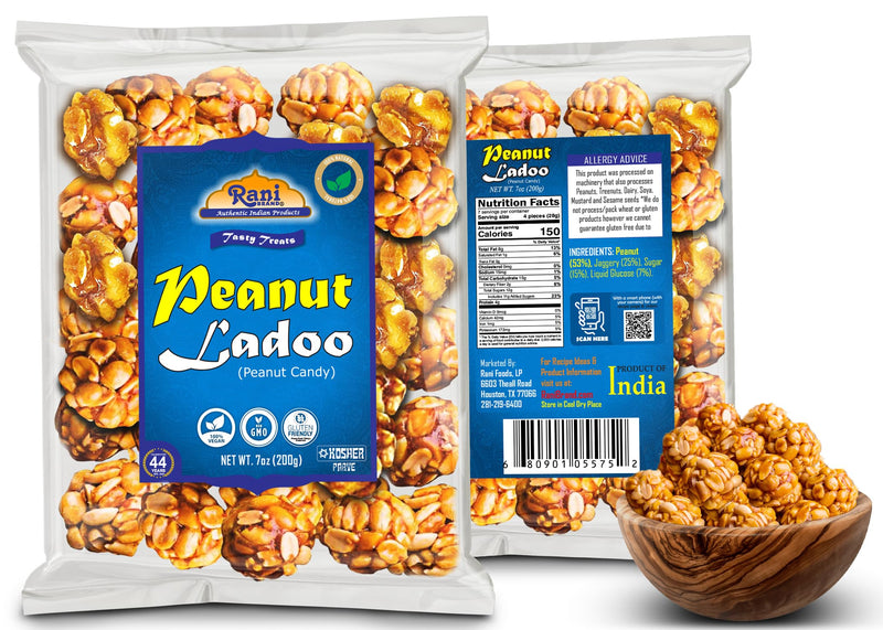 Rani Peanut Ladoo (Round Peanut Brittle Candy) 7oz (200g) x Pack of 10 ~ All Natural | Vegan | Kosher | No Colors | Gluten Friendly | Indian Origin