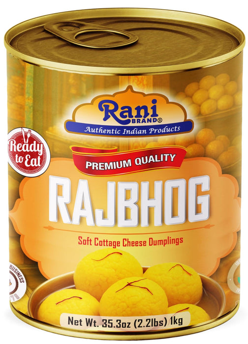Rani Rajbhog (Soft Cottage Cheese Dumplings) 35.3oz (2.2lbs) 1kg, Approximately 14 pieces, Easy Open Lid ~ Ready to eat | All Natural | Gluten Free | Non-GMO | Kosher | Indian Origin