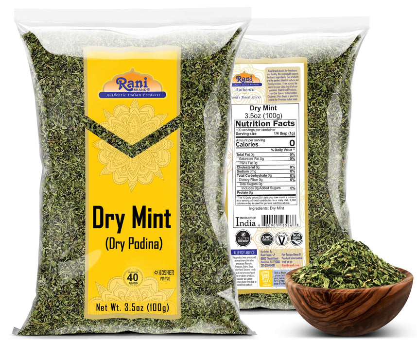 Rani Dry Mint Leaves (Podina Leaf) Spice, Dried Herb 3.5oz (100g) ~ All Natural | Gluten Friendly | NON-GMO | Kosher | Vegan | Indian Origin