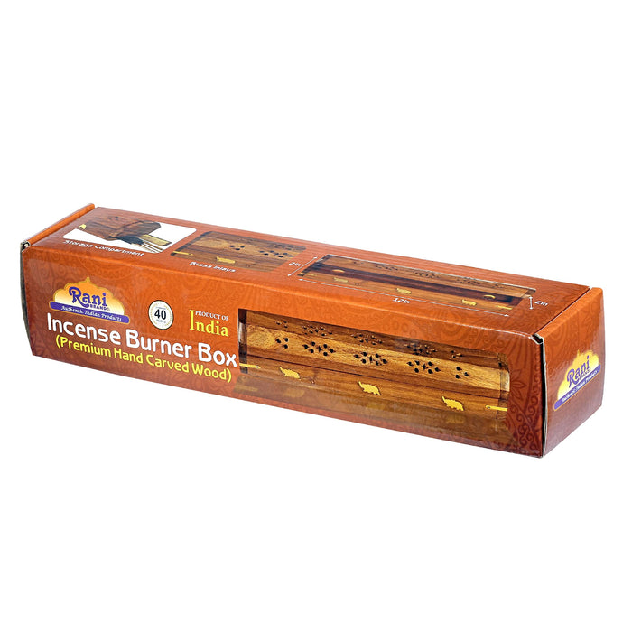 Rani Incense Burner Box (Premium Hand Carved Wood) Incense Stick Holder | Ash Catcher | Ideal for Meditation and Home Décor | Ritual Purpose | Makes a Great Gift!