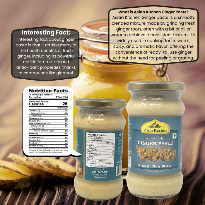 Asian Kitchen Ginger Cooking Paste 10.5oz (300g) ~ Vegan | Glass Jar | Gluten Free | NON-GMO | No Colors | Indian Origin
