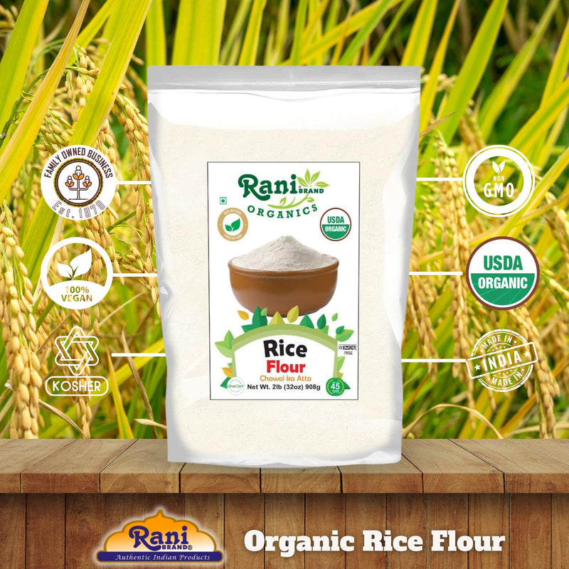 Rani Organic Rice (White) Flour 32oz (2lbs) 908g ~ All Natural | Gluten Friendly | Vegan | NON-GMO | Kosher | Indian Origin | USDA Certified Organic