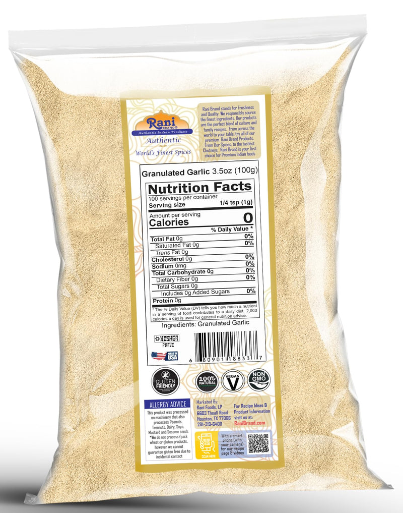 Rani Granulated Garlic (Coarse Ground Garlic) 3.5oz (100g) ~ All Natural | Gluten Friendly | Vegan | NON-GMO | Kosher | No Salt or fillers | Product of USA